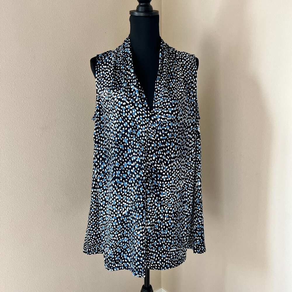 Arna York Collection Sleeveless Tunic Top - Black Blue Dot - Size 1X